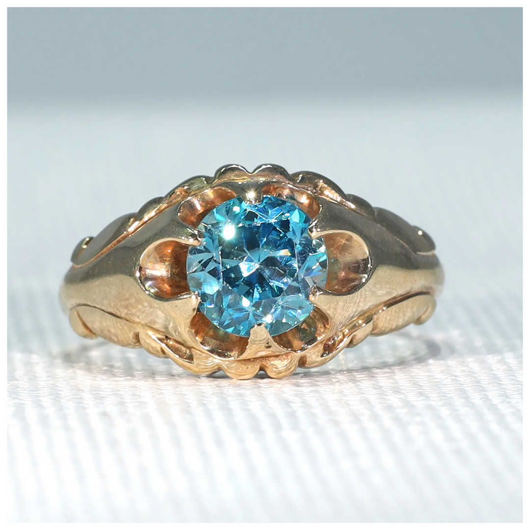 Edwardian Era Blue Zircon Solitaire Ring 14k Gold