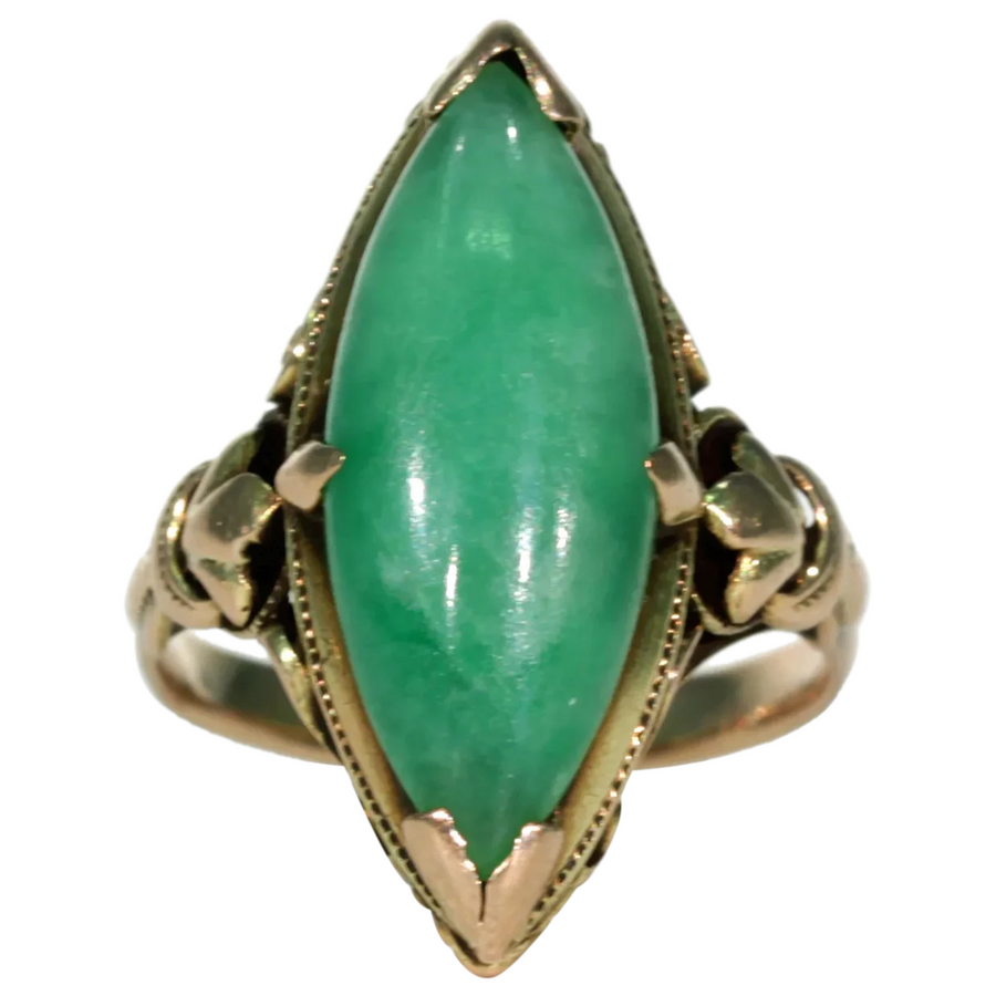 Edwardian Era Jade Ring Marquis 14k Gold