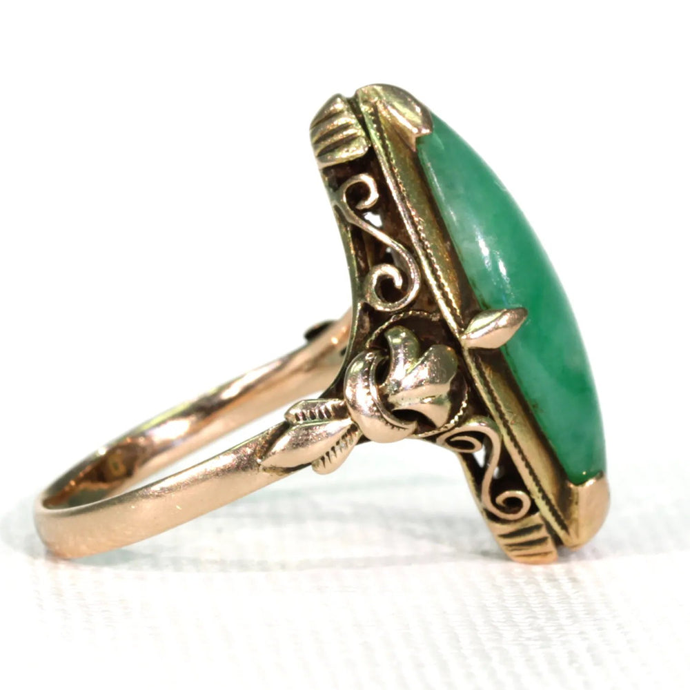 Edwardian Era Jade Ring Marquis 14k Gold