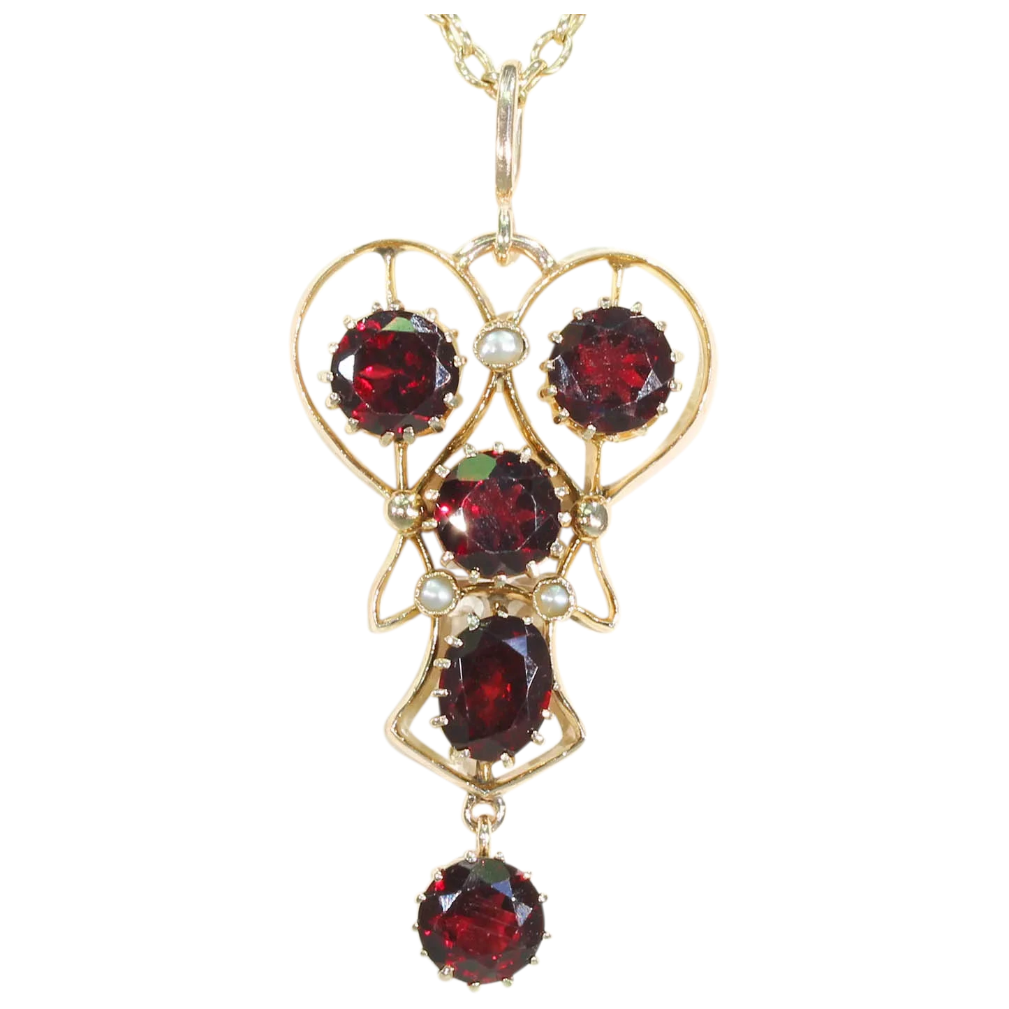 Edwardian Garnet & Pearl Drop Pendant 9K