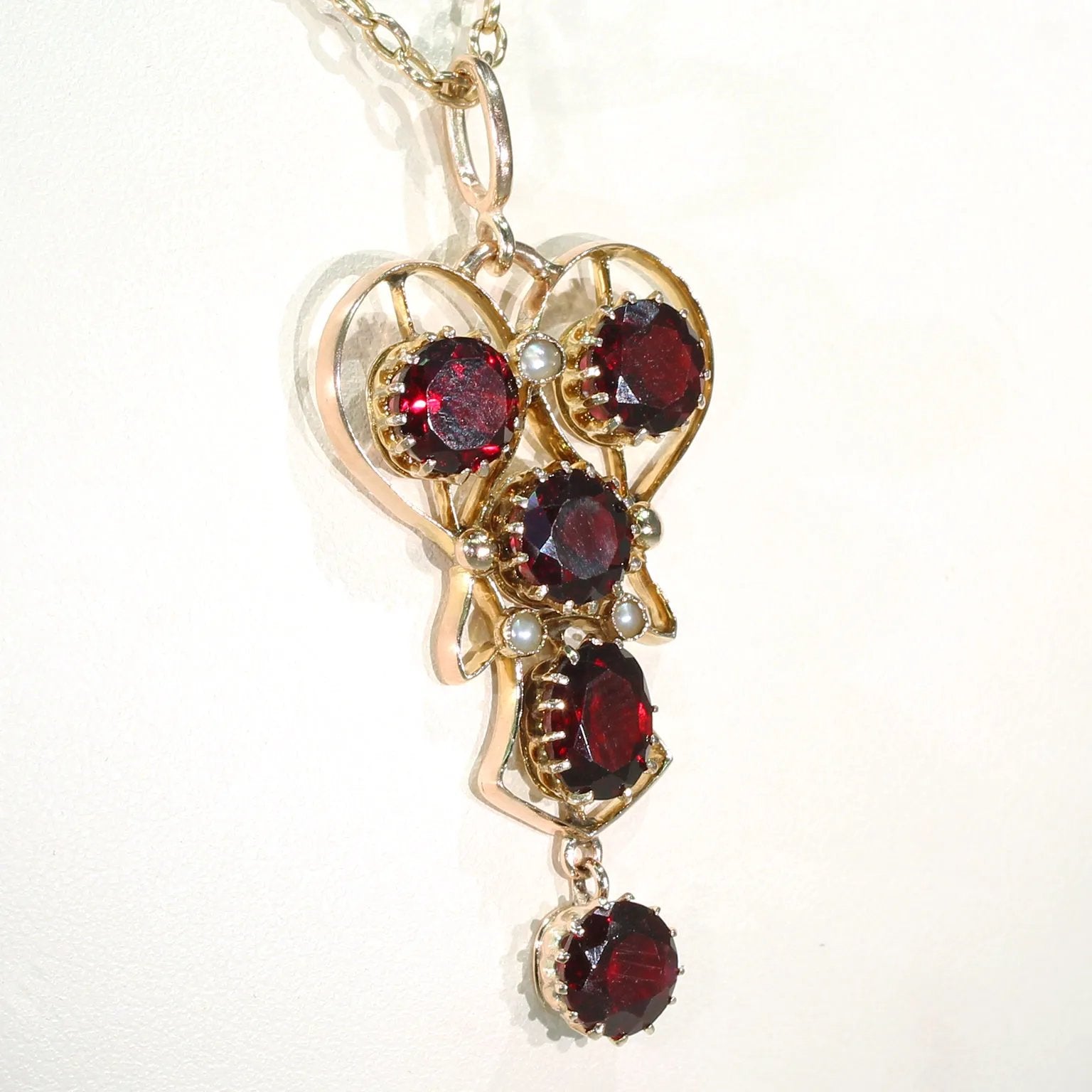 Edwardian Garnet & Pearl Drop Pendant 9K