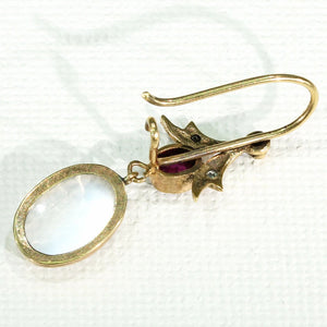 Edwardian Moonstone Garnet Diamond Gold Earrings
