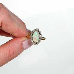 Edwardian Opal Diamond Cluster Ring 14k Gold