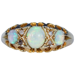 Edwardian Opal Diamond Gold Ring 3 Stone