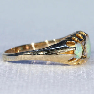 Edwardian Opal Diamond Gold Ring 3 Stone