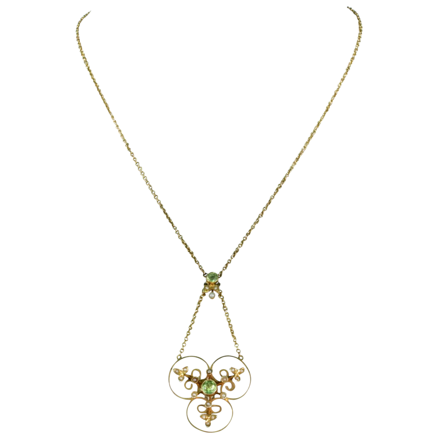 Elsie' peridot & pearl pendant on chain. – Auréia Fine Jewellery