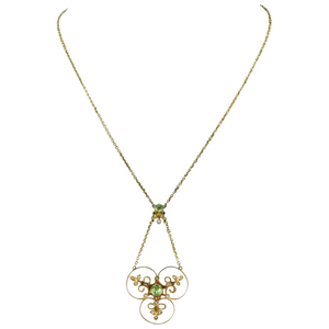 Edwardian Peridot Pearl Gold Necklace
