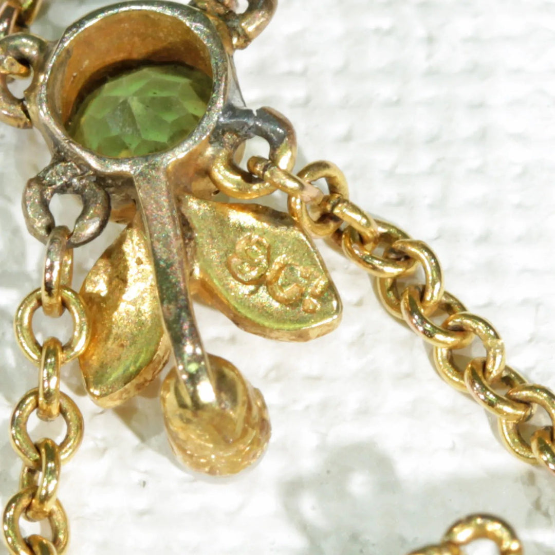 Edwardian Peridot Pearl Gold Necklace