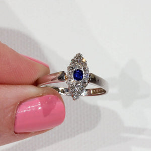 Edwardian Sapphire Diamond Ring Navette Cluster