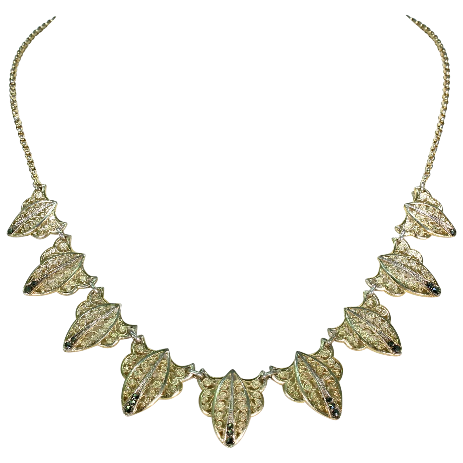 Edwardian Silver Gilt Marcasite Ornate Necklace