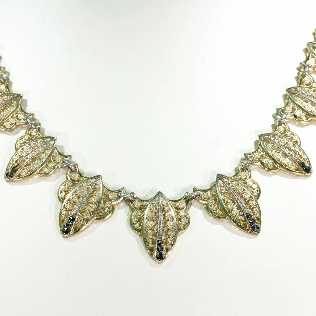 Edwardian Silver Gilt Marcasite Ornate Necklace