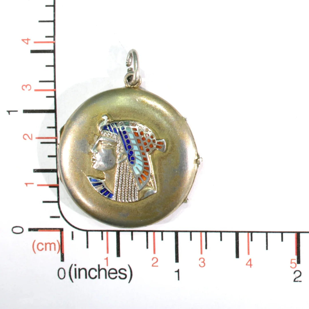 Egyptian Revival Silver Enamel Round Locket