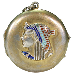 Egyptian Revival Silver Enamel Round Locket
