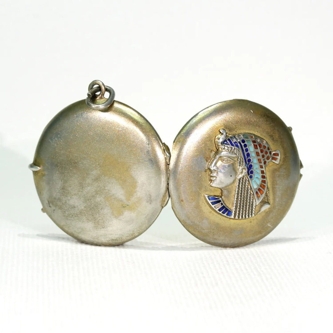 Egyptian Revival Silver Enamel Round Locket