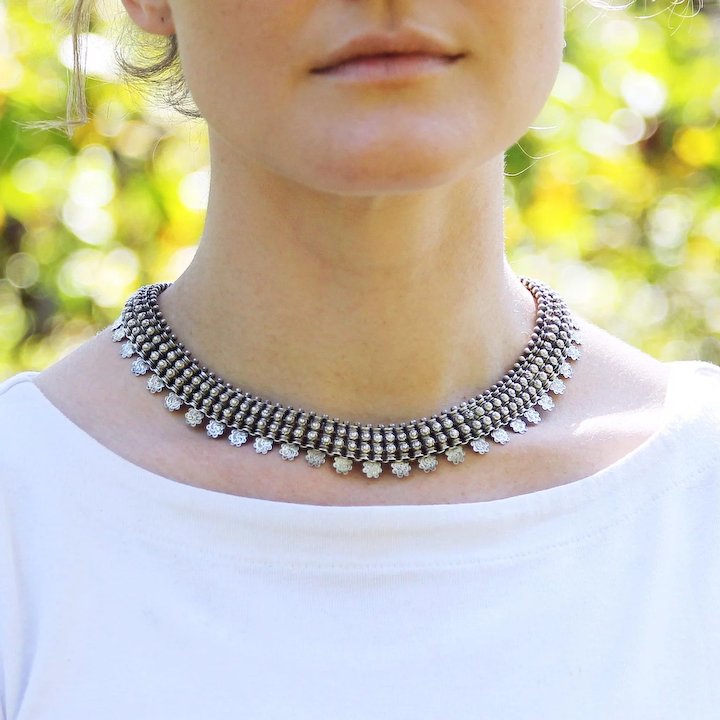 Elaborate Antique Victorian Silver Collar Necklace