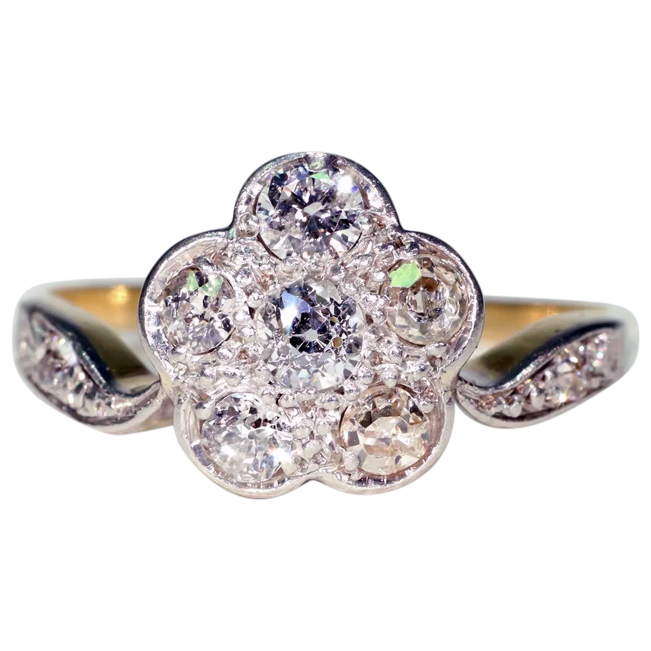 Elegant Edwardian Diamond Cluster Ring 1.0cttw Flower 18k Gold Platinum