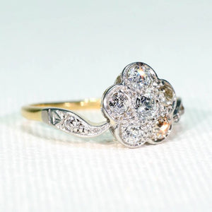 Elegant Edwardian Diamond Cluster Ring 1.0cttw Flower 18k Gold Platinum