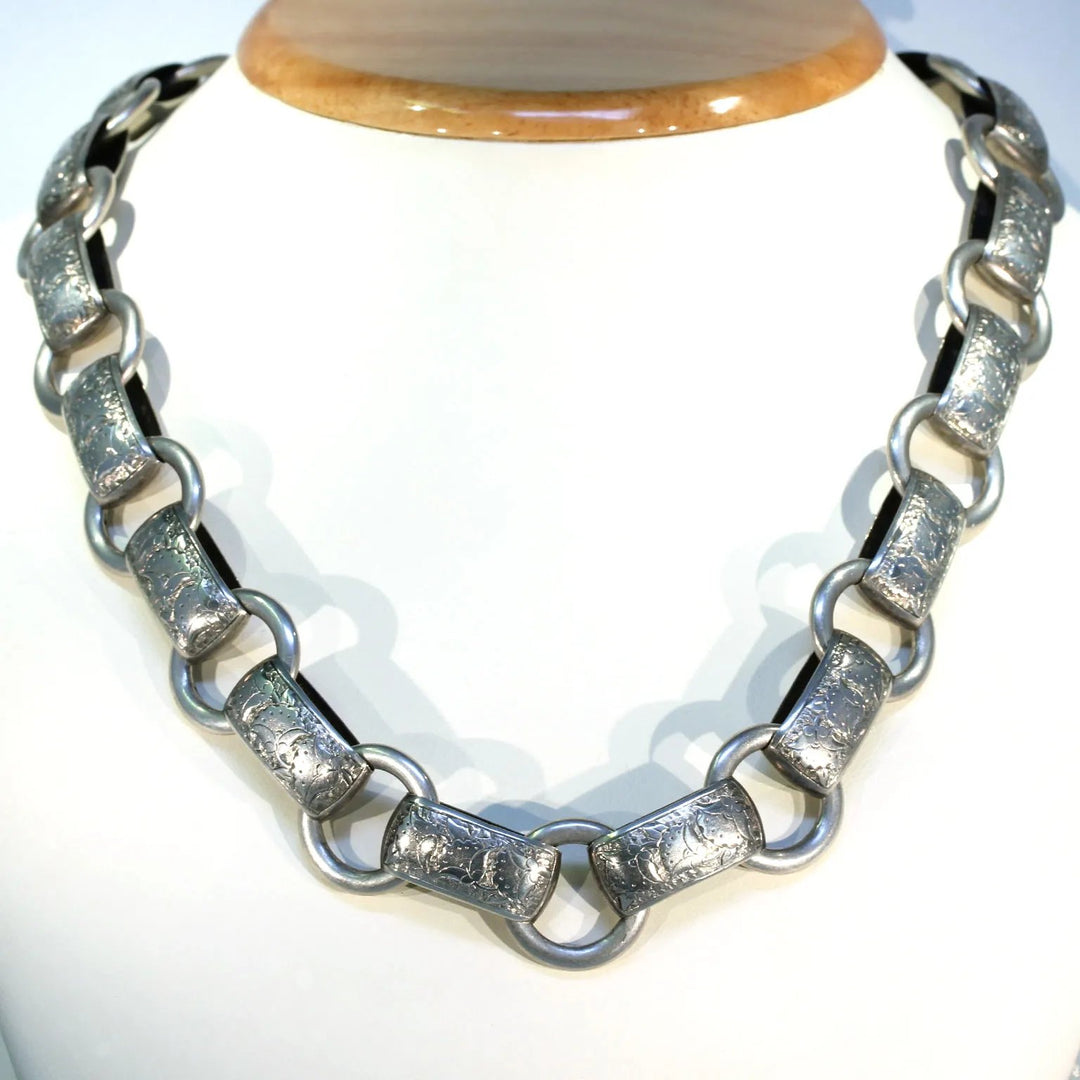 Engraved Victorian Silver Collar Necklace