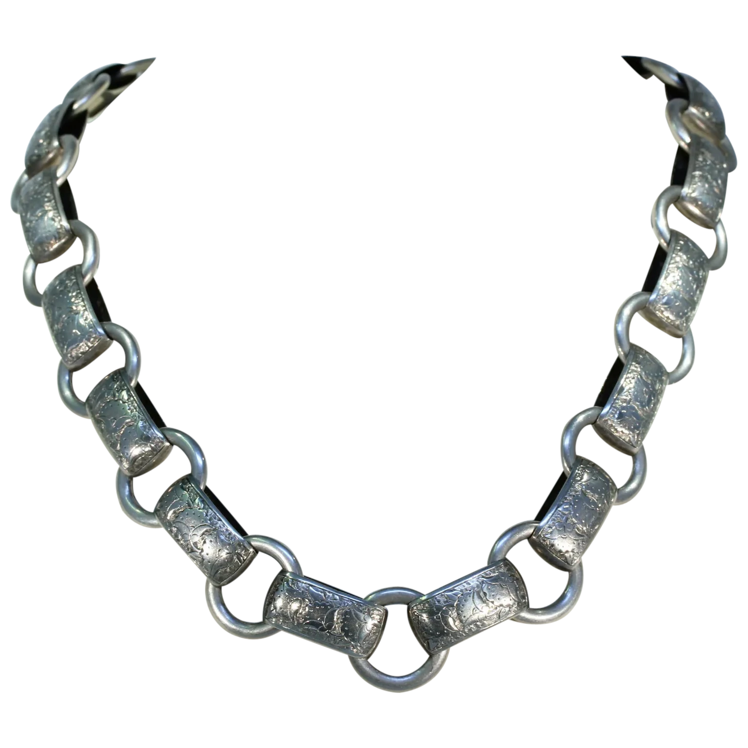 Engraved Victorian Silver Collar Necklace