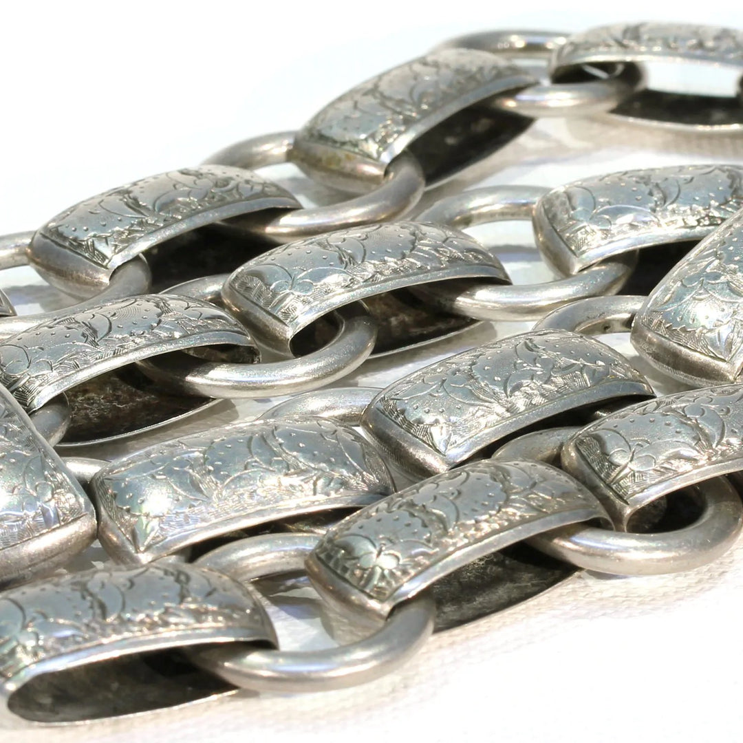 Engraved Victorian Silver Collar Necklace