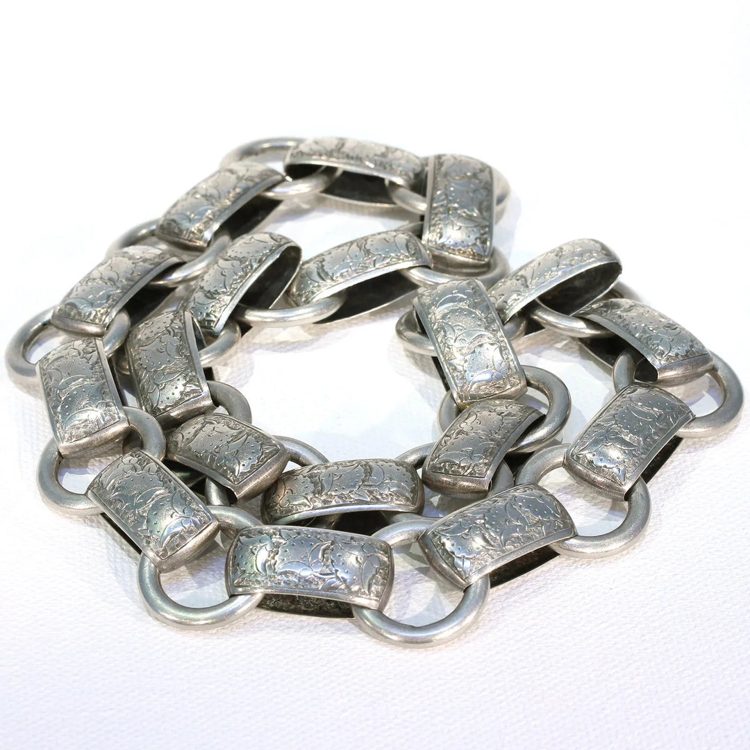 Engraved Victorian Silver Collar Necklace