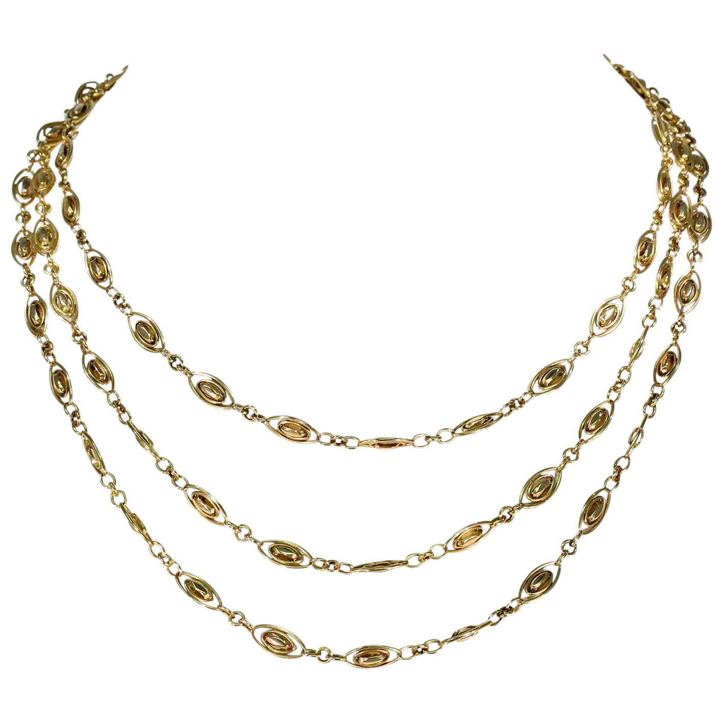 Exquisite French Long Guard Chain Necklace 18k Gold c. 1880