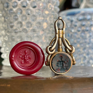 Antique Bloodstone Seal Key Fob Pendant 15k Gold Spinner