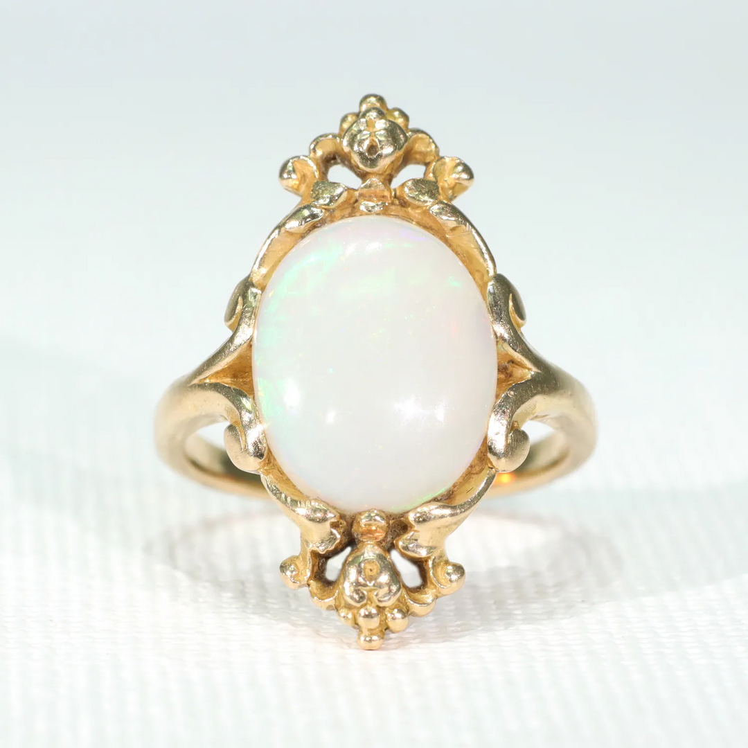 French Art Nouveau Large Opal Ring 18k Gold