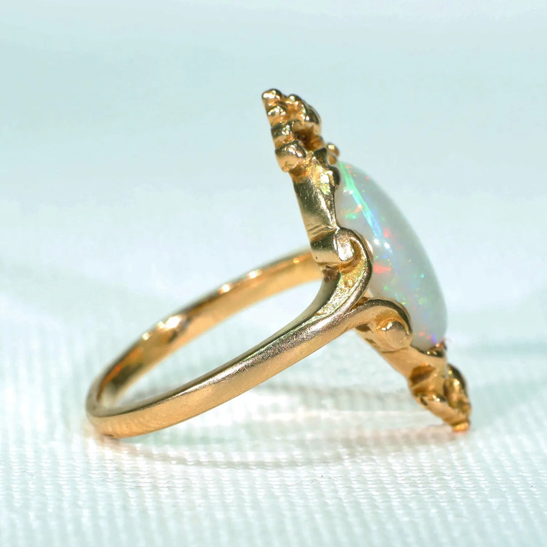 French Art Nouveau Large Opal Ring 18k Gold