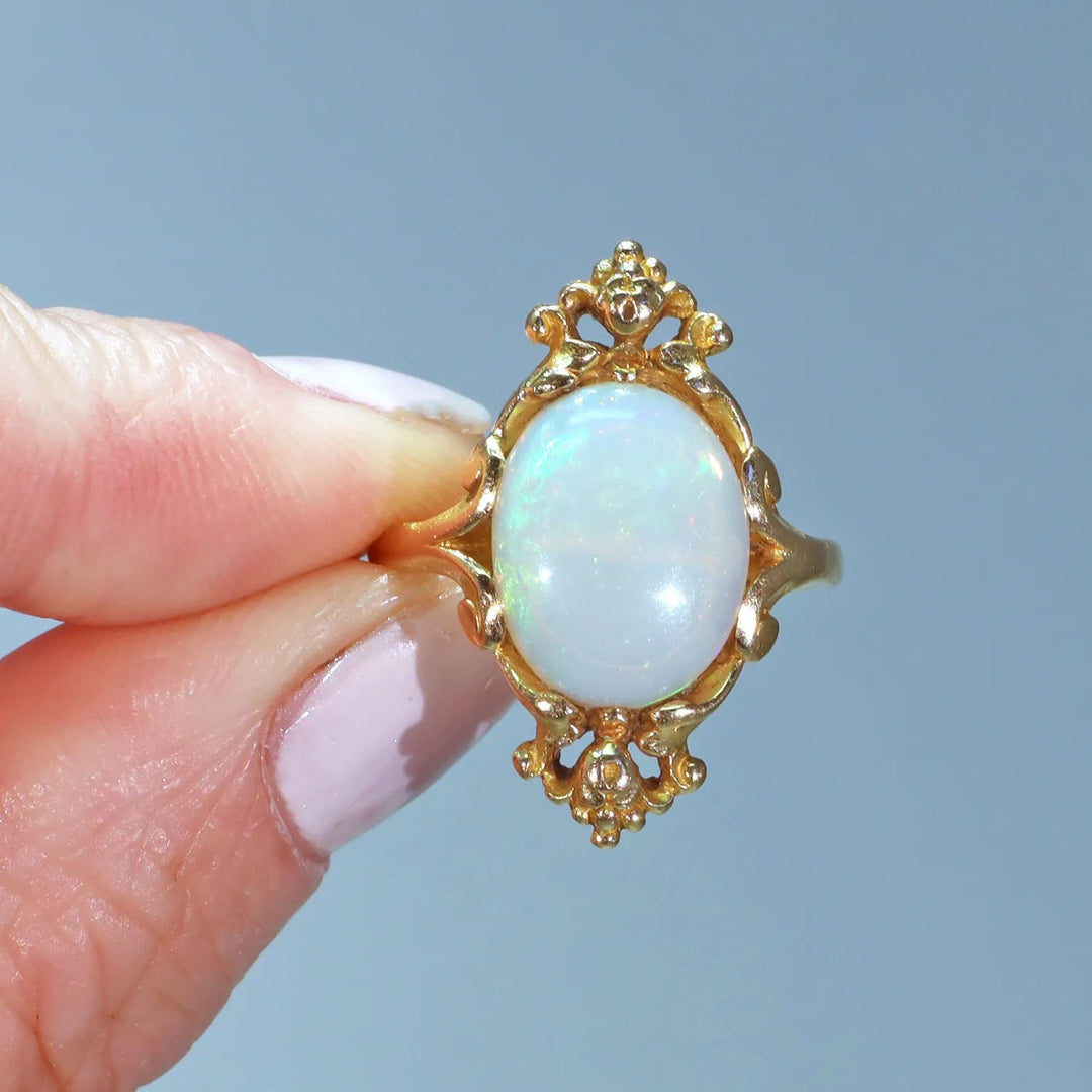 French Art Nouveau Large Opal Ring 18k Gold
