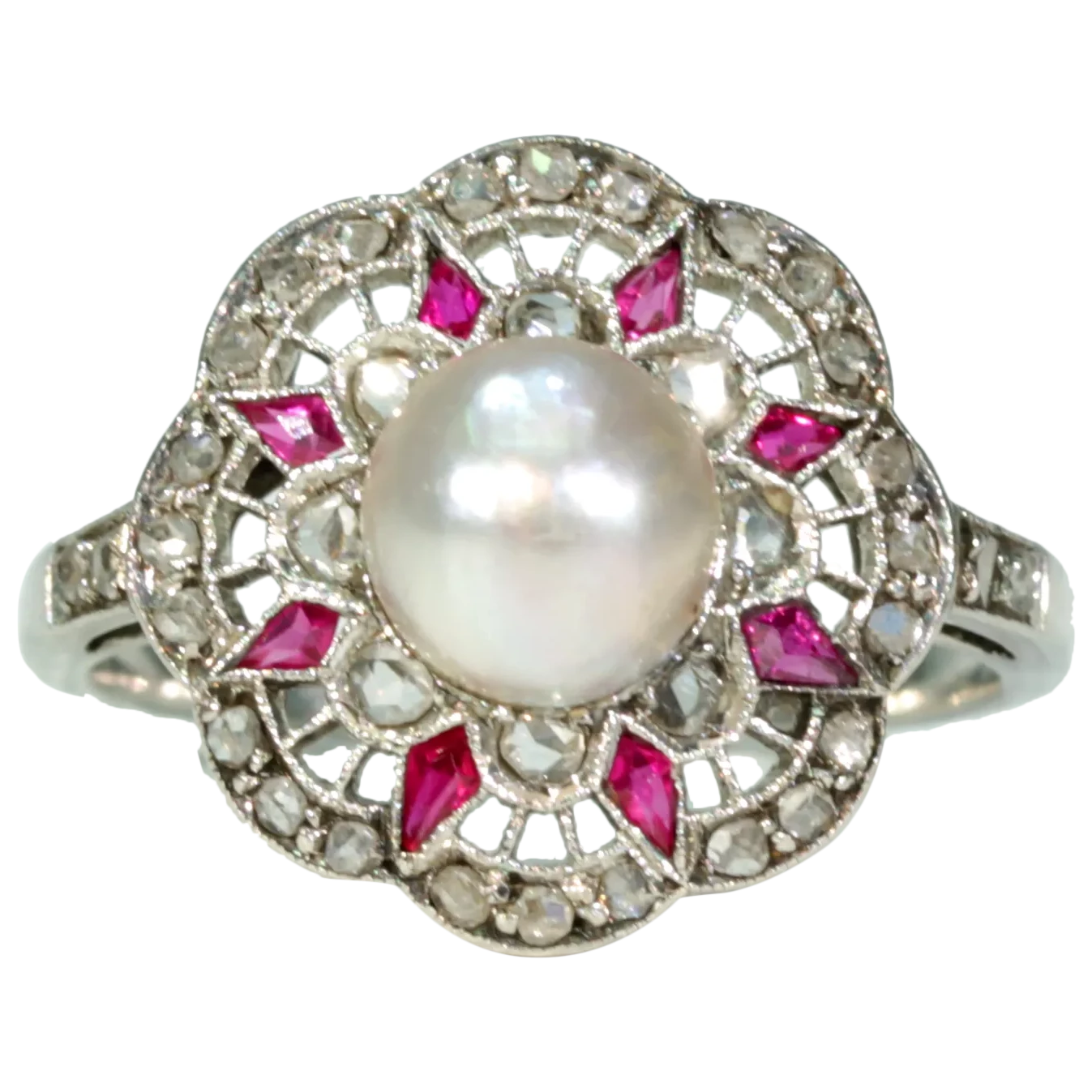 French Belle Époque Pearl Ruby Diamond Ring