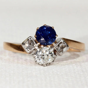 French Belle Époque Sapphire Diamond Gold Ring