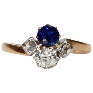 French Belle Époque Sapphire Diamond Gold Ring