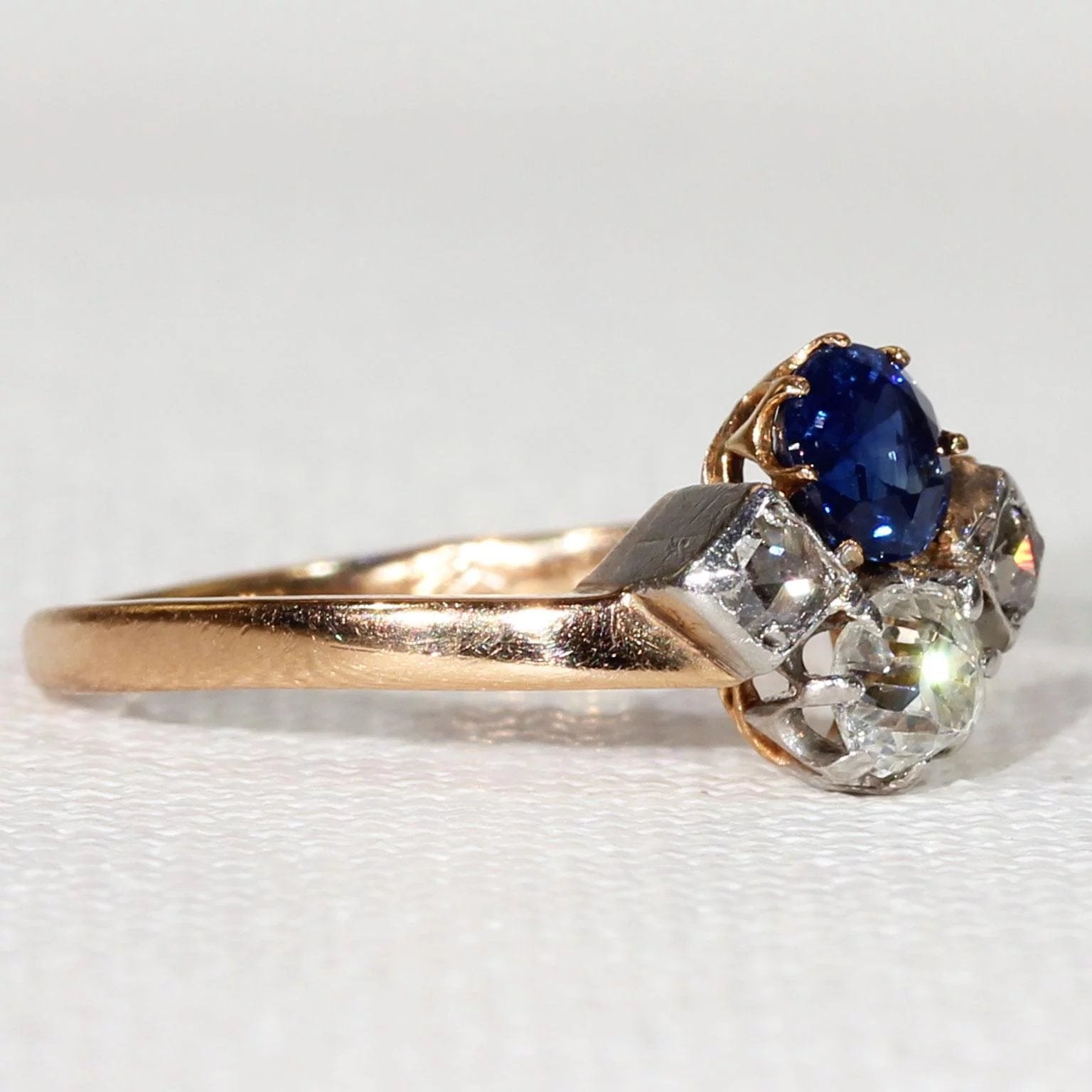 French Belle Époque Sapphire Diamond Gold Ring