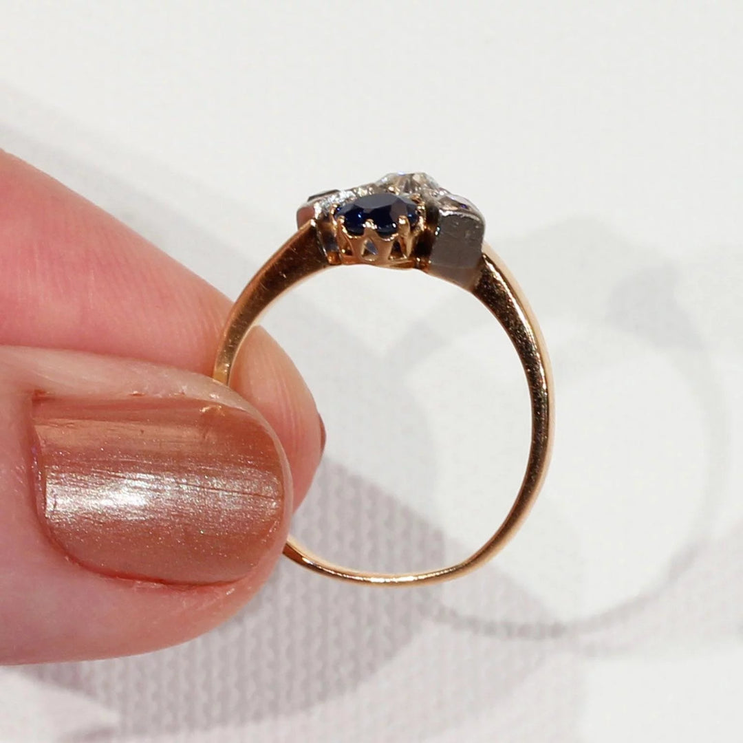 French Belle Époque Sapphire Diamond Gold Ring