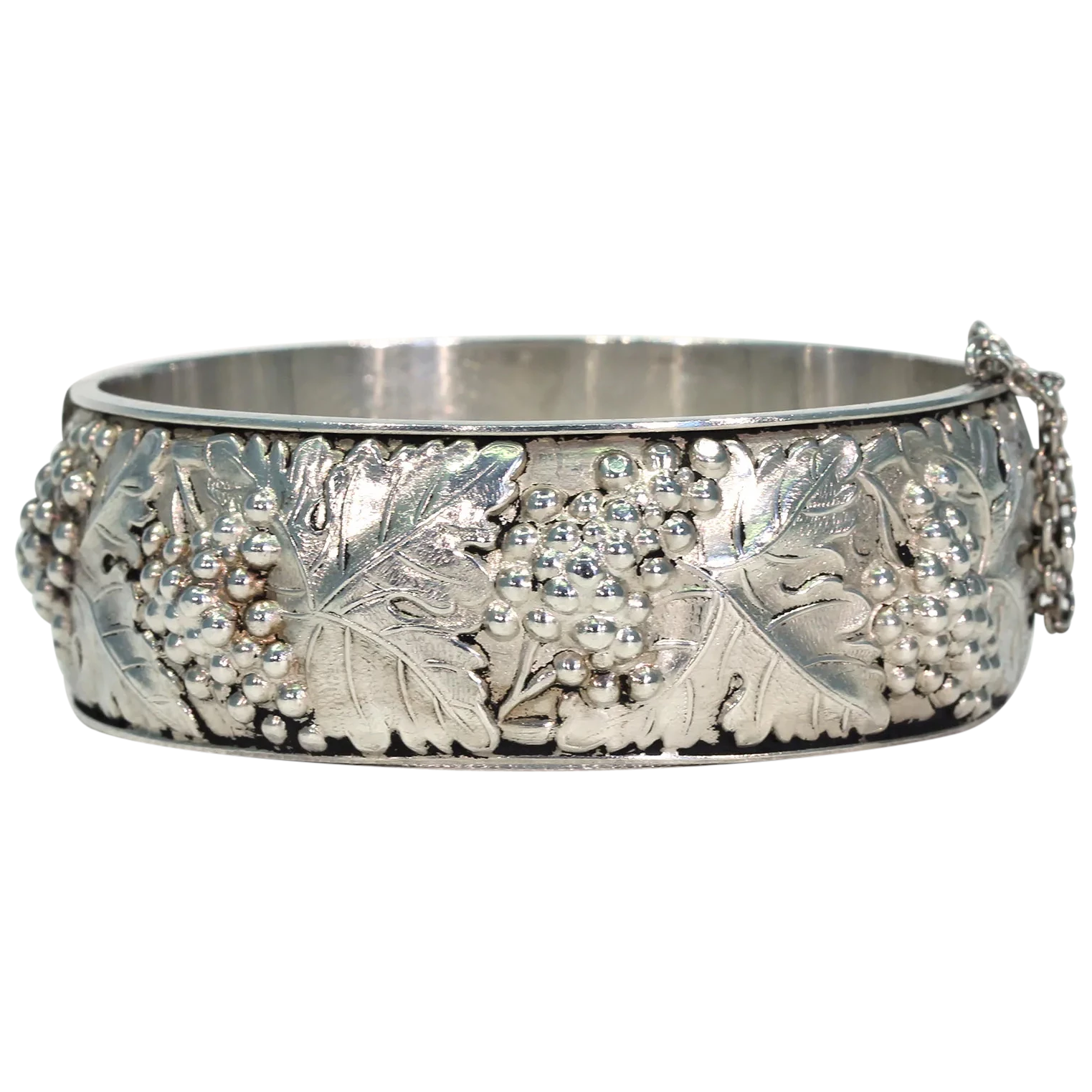 French Silver Bangle Bracelet with Grape Motif