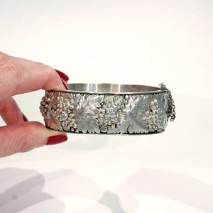 French Silver Bangle Bracelet with Grape Motif