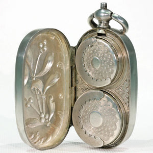French Silver Sovereign Case Pendant with Mistletoe Motif Art Nouveau