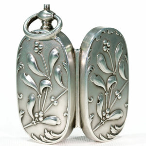French Silver Sovereign Case Pendant with Mistletoe Motif Art Nouveau