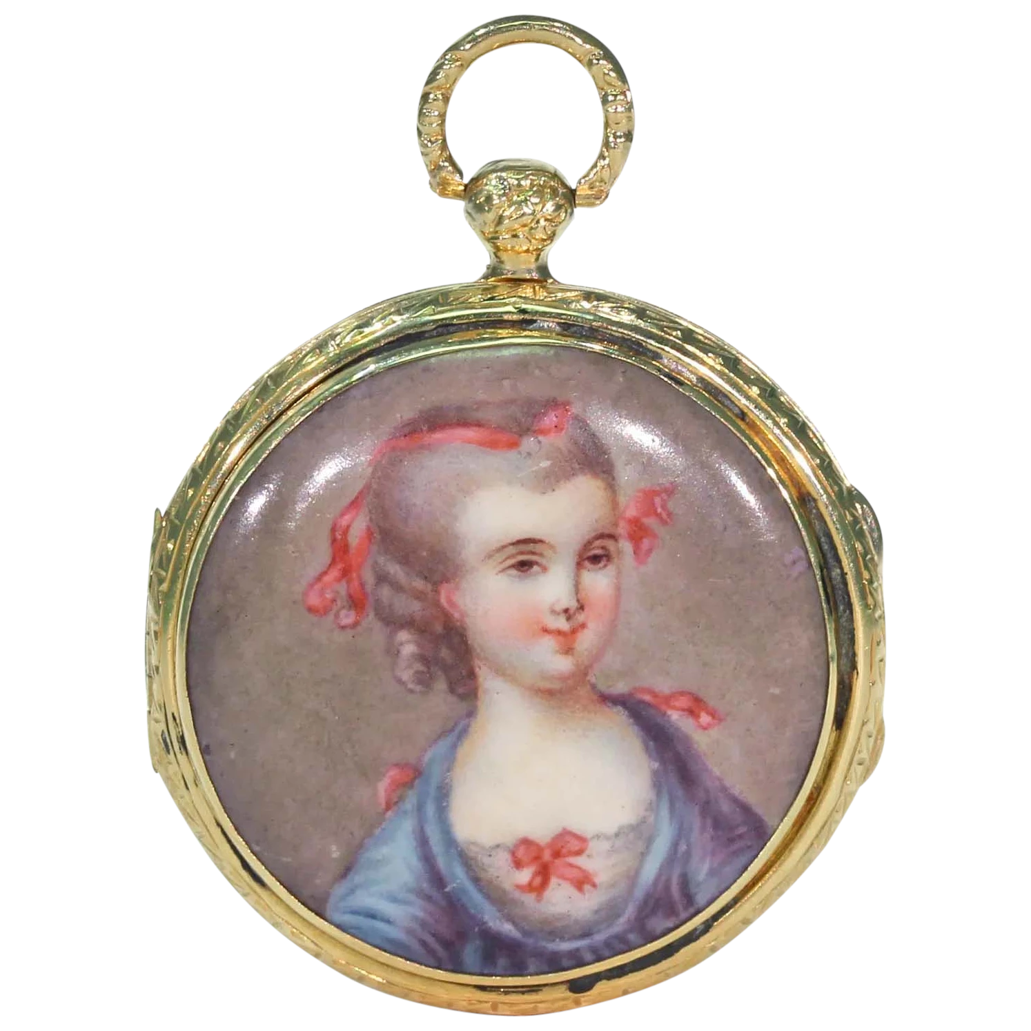 Georgian Enamel Portrait Locket Pendant 18k Gold