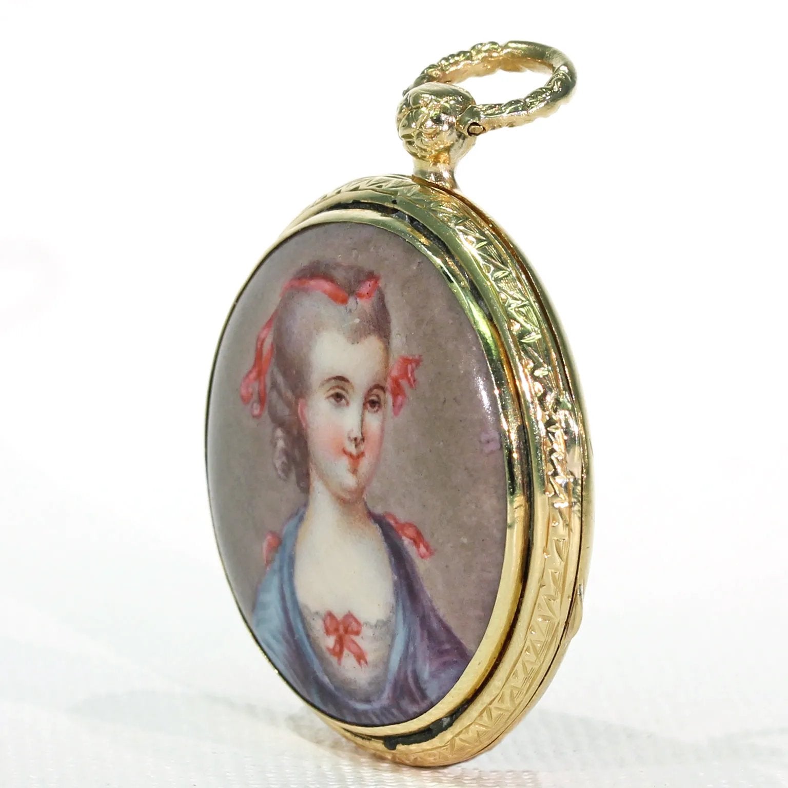 Georgian Enamel Portrait Locket Pendant 18k Gold