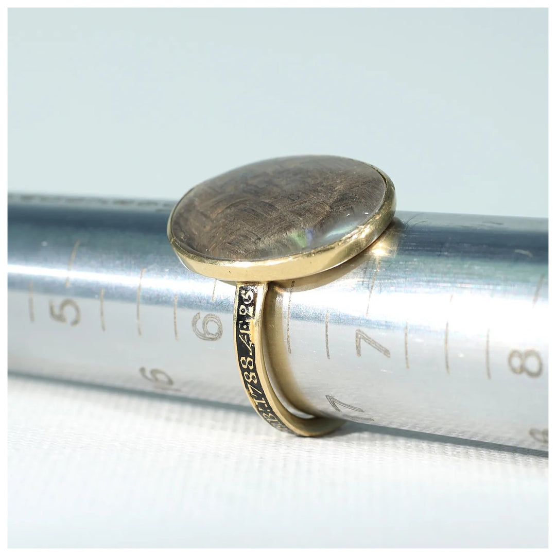 Georgian Memorial Ring 18k Gold Hair Enamel Memento Mori 1788