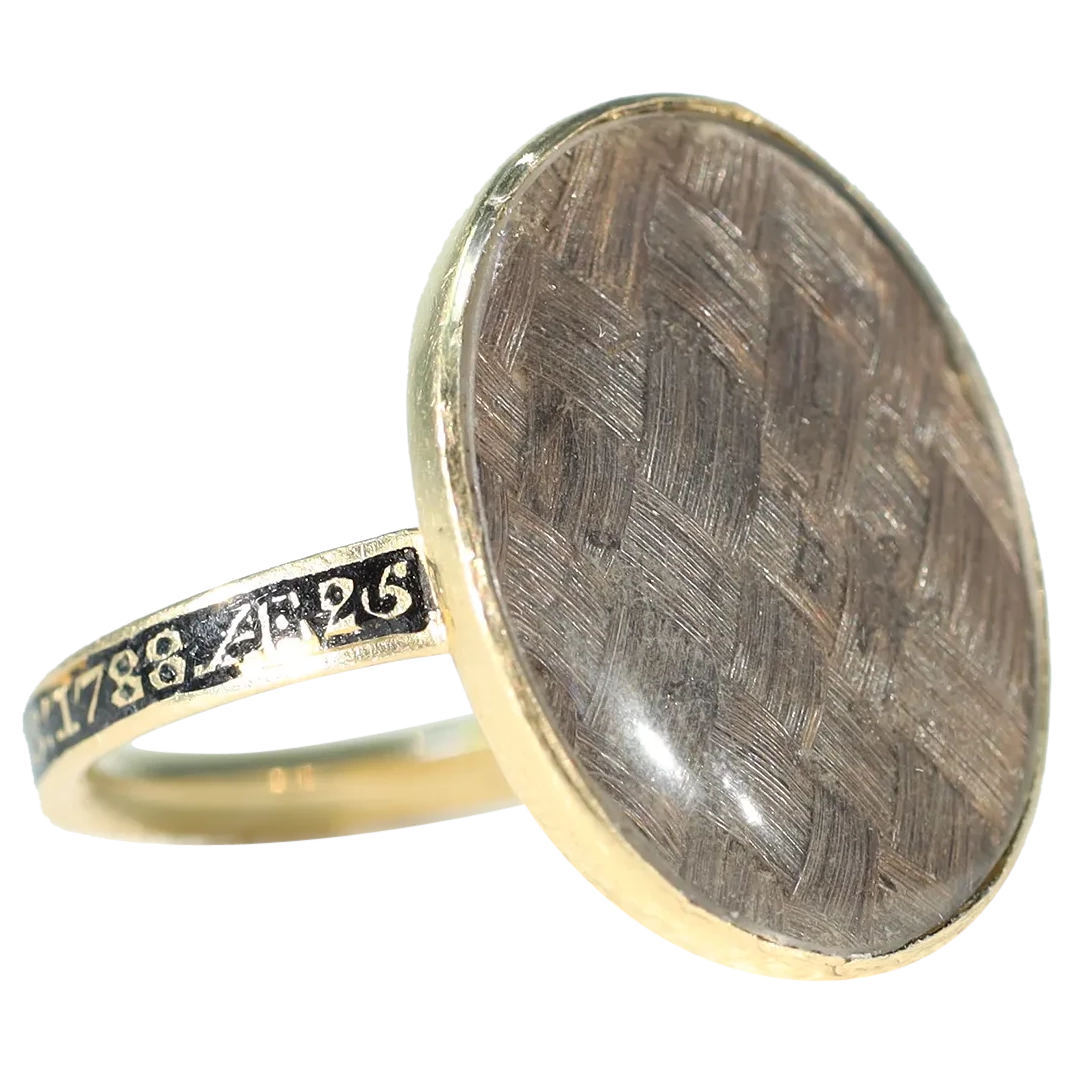 Georgian Memorial Ring 18k Gold Hair Enamel Memento Mori 1788