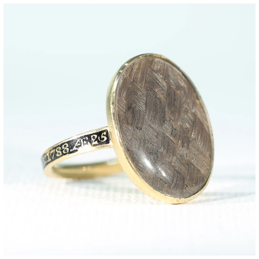 Georgian Memorial Ring 18k Gold Hair Enamel Memento Mori 1788