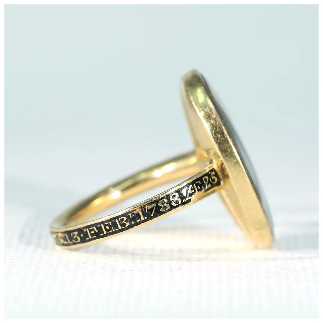 Georgian Memorial Ring 18k Gold Hair Enamel Memento Mori 1788