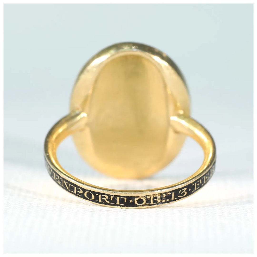 Georgian Memorial Ring 18k Gold Hair Enamel Memento Mori 1788