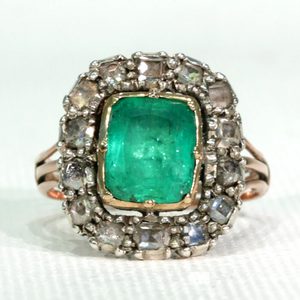 Georgian Untreated Emerald Diamond Ring c. 1720