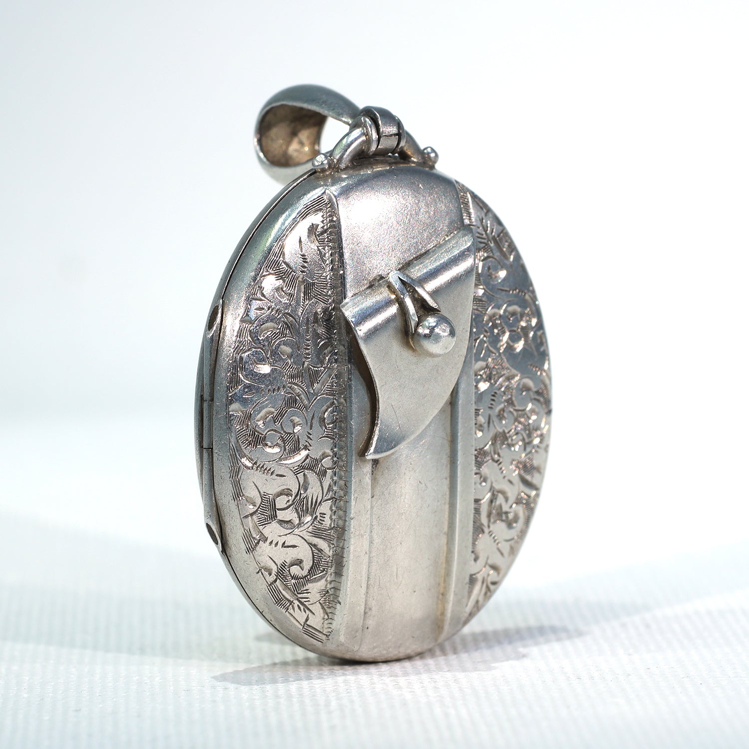 Victorian Silver Engraved Locket Pendant Belt Motif