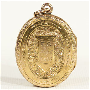 Victorian Enameled 15k Gold Locket, Dated 1867