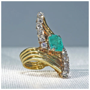 Mid-Century Emerald Diamond Cocktail Ring